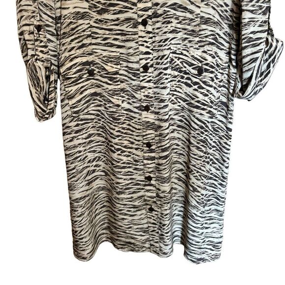 Ellen Tracy Shirt Dress 8 Multicolor Safari Silk Button Midi Roll Tab Sleeves - Picture 5 of 9